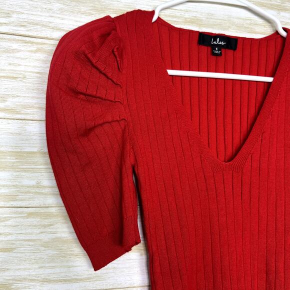 Lulus Looks For Days Bright Days Bright Red Puff Sleeve Bodysuit - Picture 4 of 8